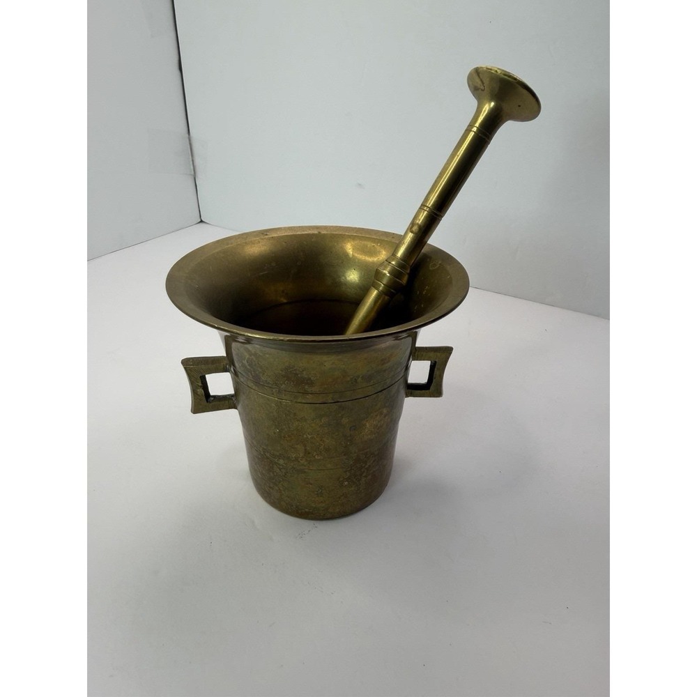 Vintage Heavy Brass Apothecary Pharmacy Mortar And Pestle Pharmacy 4.5" 3.5Lbs